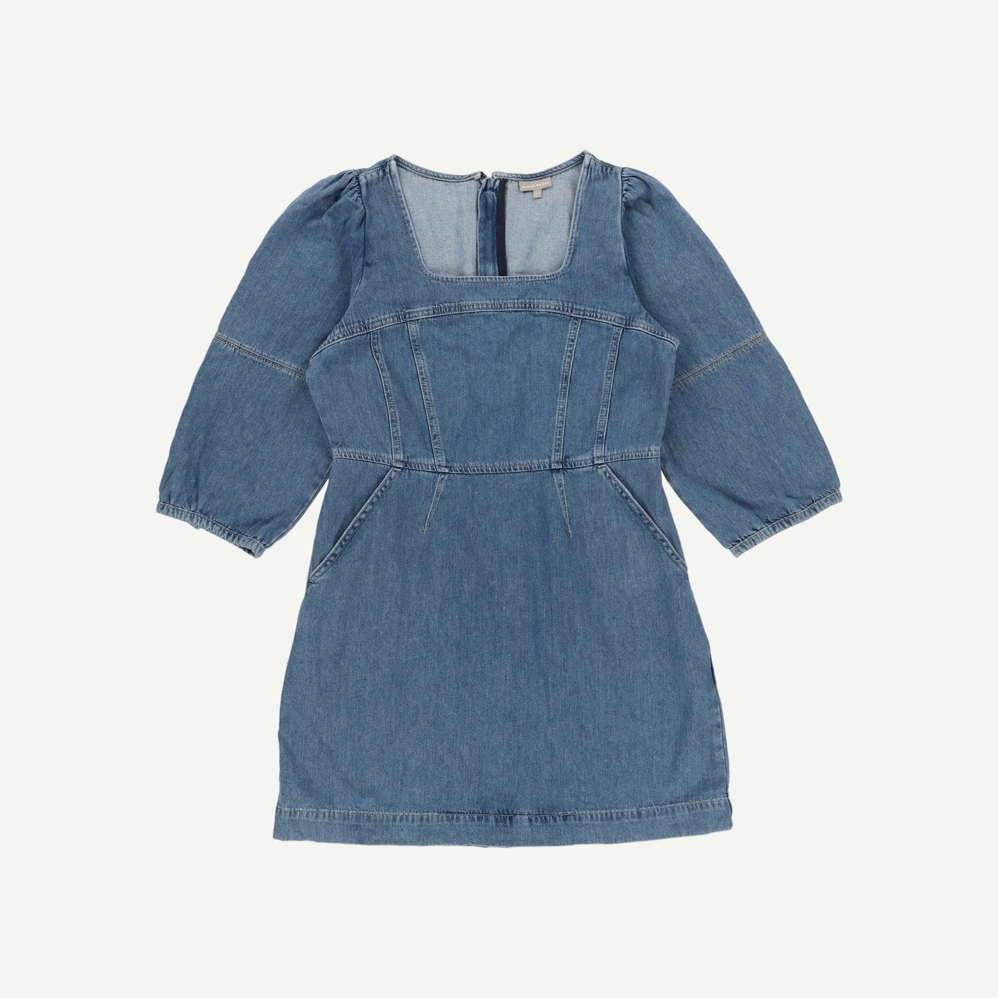 Denim Square Neck Mid Wash Mini Dress