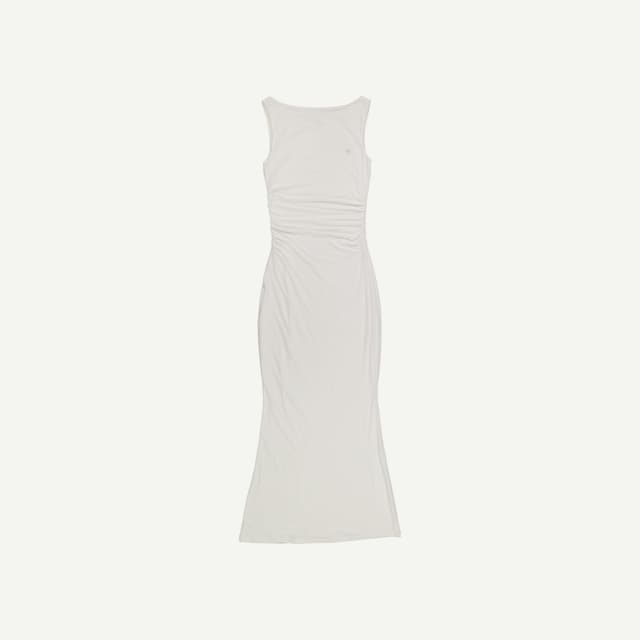 365 Ruched Side Boat Neck Maxi Dress tala white